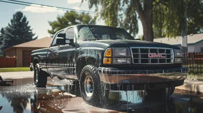 A person washing a vehicle to maintain it in good condition. 