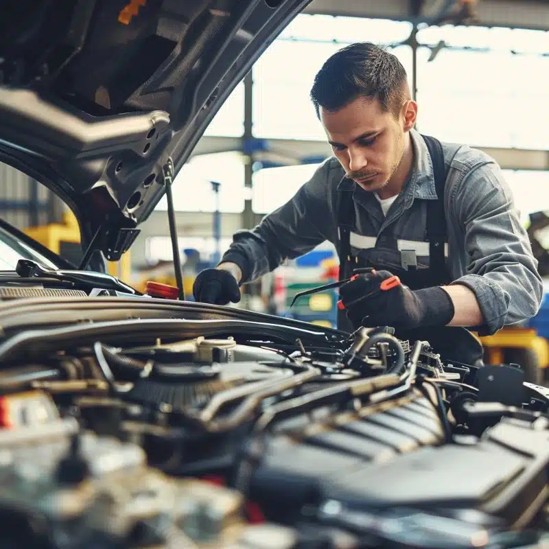 A mechanic inspecting a car engine.